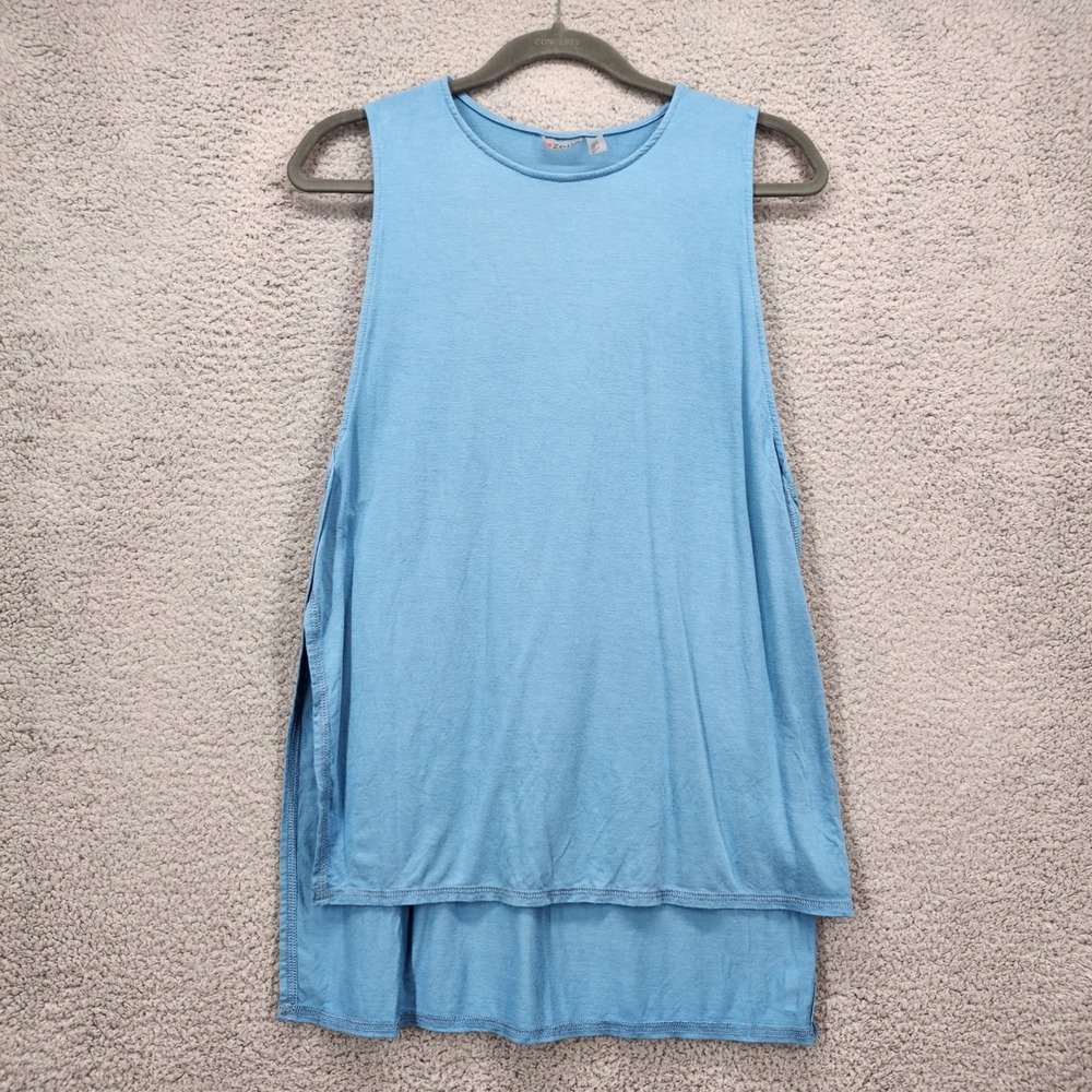 Zella Womens Blue Sleeveless High-Low Activewear Tank Topā Size Small